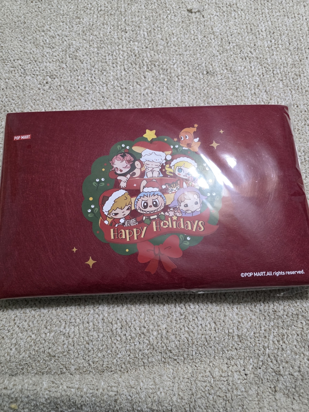 NWT POP MART Holiday Gift Box - Burgundy "Happy Holidays"